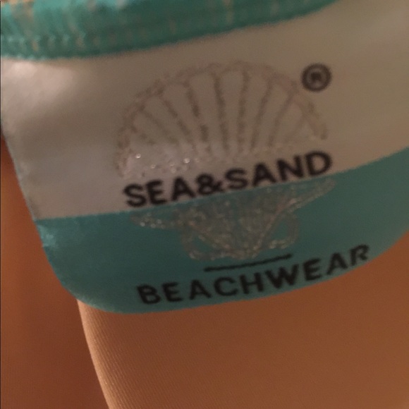 Halter style turquoise and cream swimsuit - Picture 4 of 4